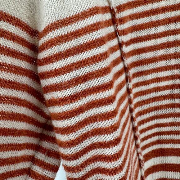 Lucky Brand Cream Orange Striped Scoop Neck Pullover Knit Sweater Size Small - Picture 5 of 12